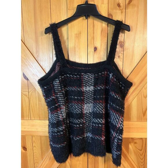 Lane Bryant Knit Tank Sweater Black Red Plaid Jacquard Print Size 22/24 (5389) - Picture 4 of 5
